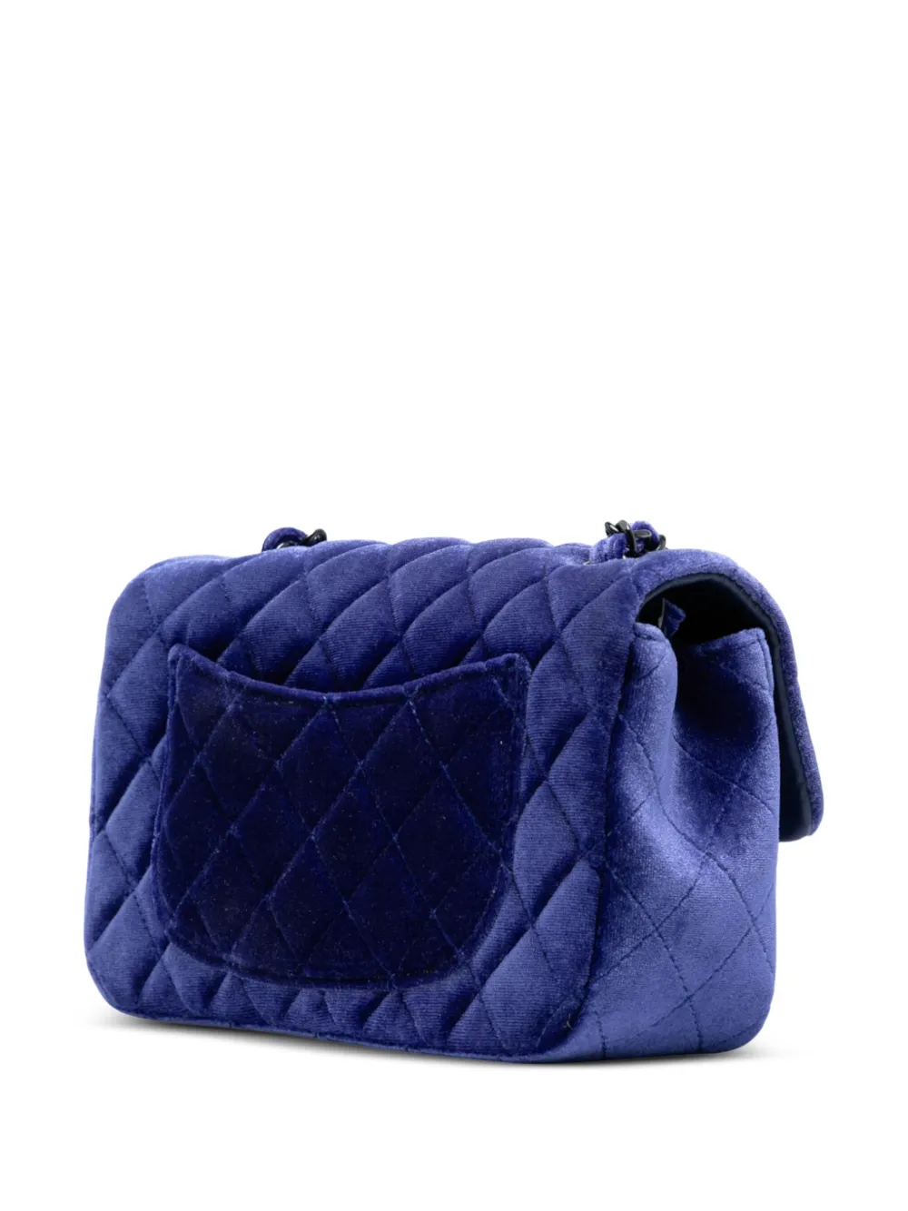 Pre-owned Chanel 2014-2015 Mini Rectangular Classic Velvet Single Flap Crossbody Bag In Blue