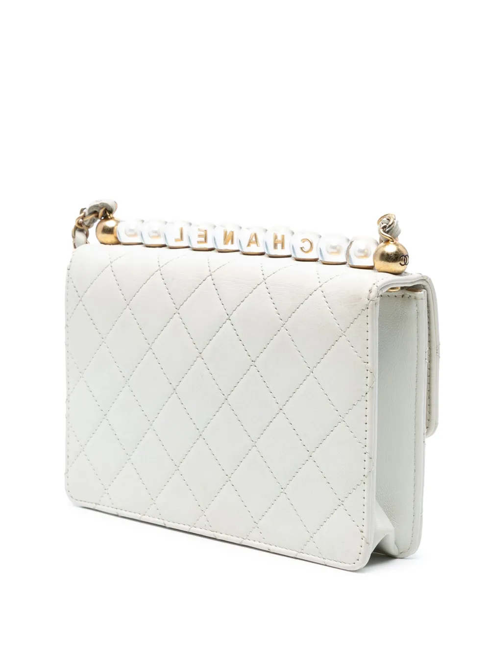 Pre-owned Chanel 2020 Medium Lambskin Chic Pearls Flap Crossbody Bag In White
