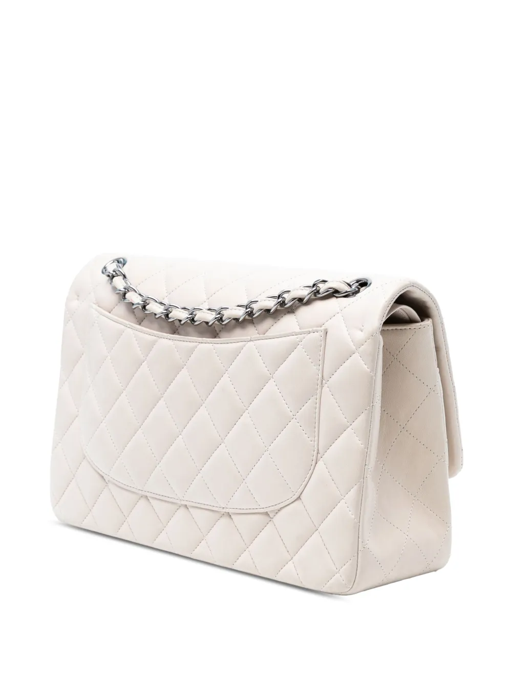 Pre-owned Chanel 2011 Jumbo Classic Lambskin Double Flap Shoulder Bag In White
