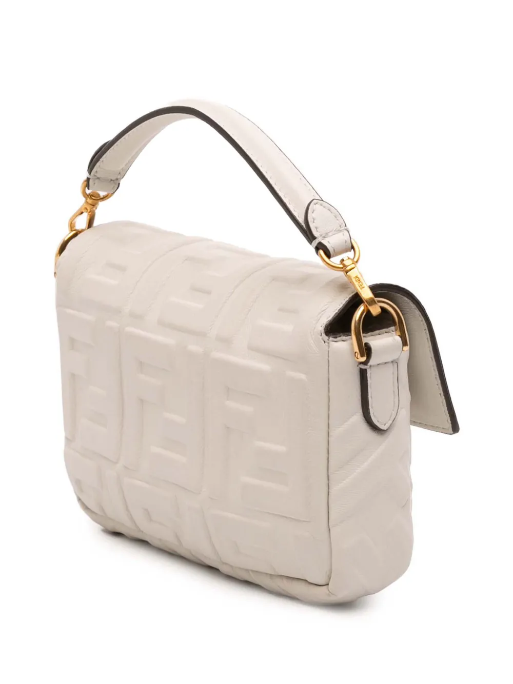 Pre-owned Fendi 2010-2025 Mini Zucca Embossed Leather Baguette Satchel In White
