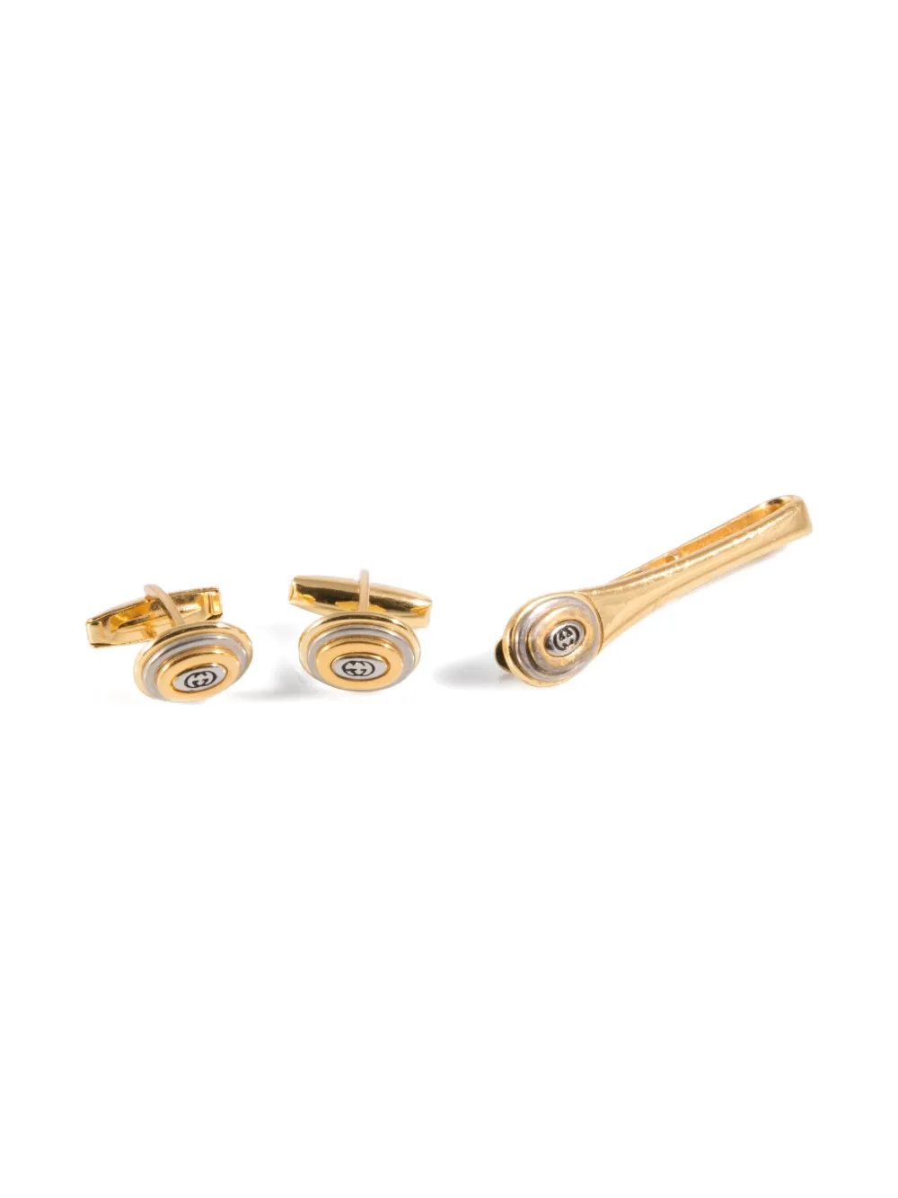 Gucci Pre-Owned 1980s logo cufflinks and tie clip set - ゴールドトーン Gucci Pre-Owned 1980s logo cufflinks and tie clip set - ゴールドトーン
