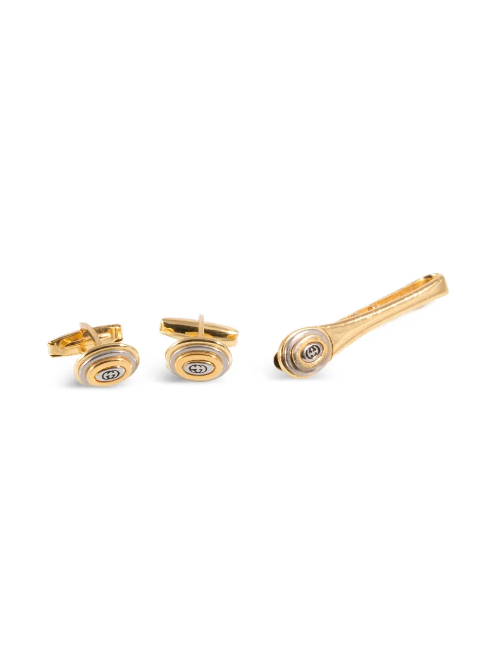 Gucci Pre-Owned 1980s logo cufflinks and tie clip set | Gold | Image 1
