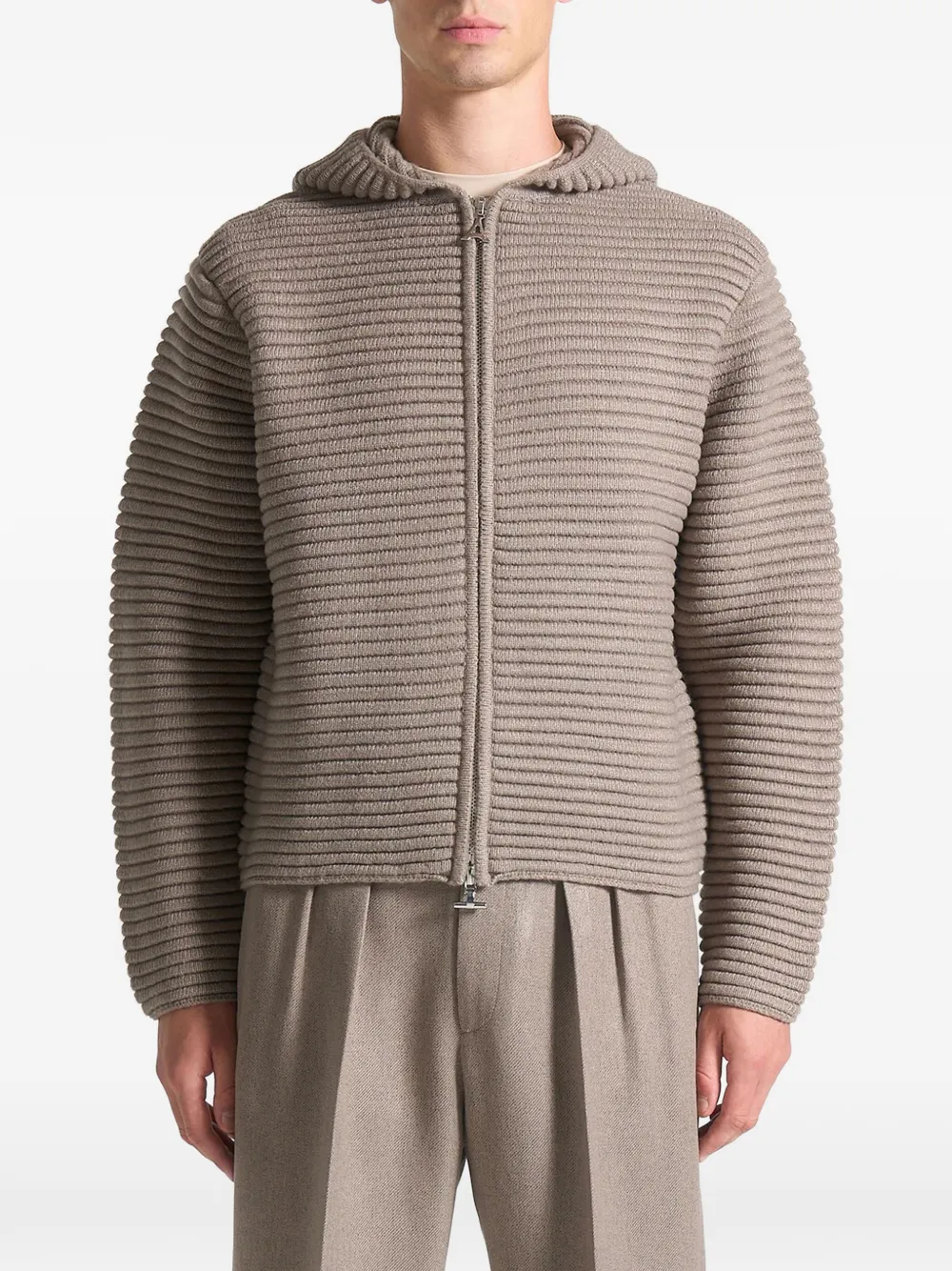 Manière De Voir Eden ribbed-knit zip hoodie - Toni neutri