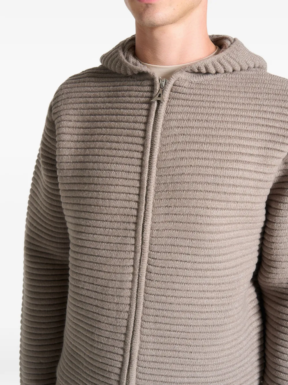 Manière De Voir Eden ribbed-knit zip hoodie Beige