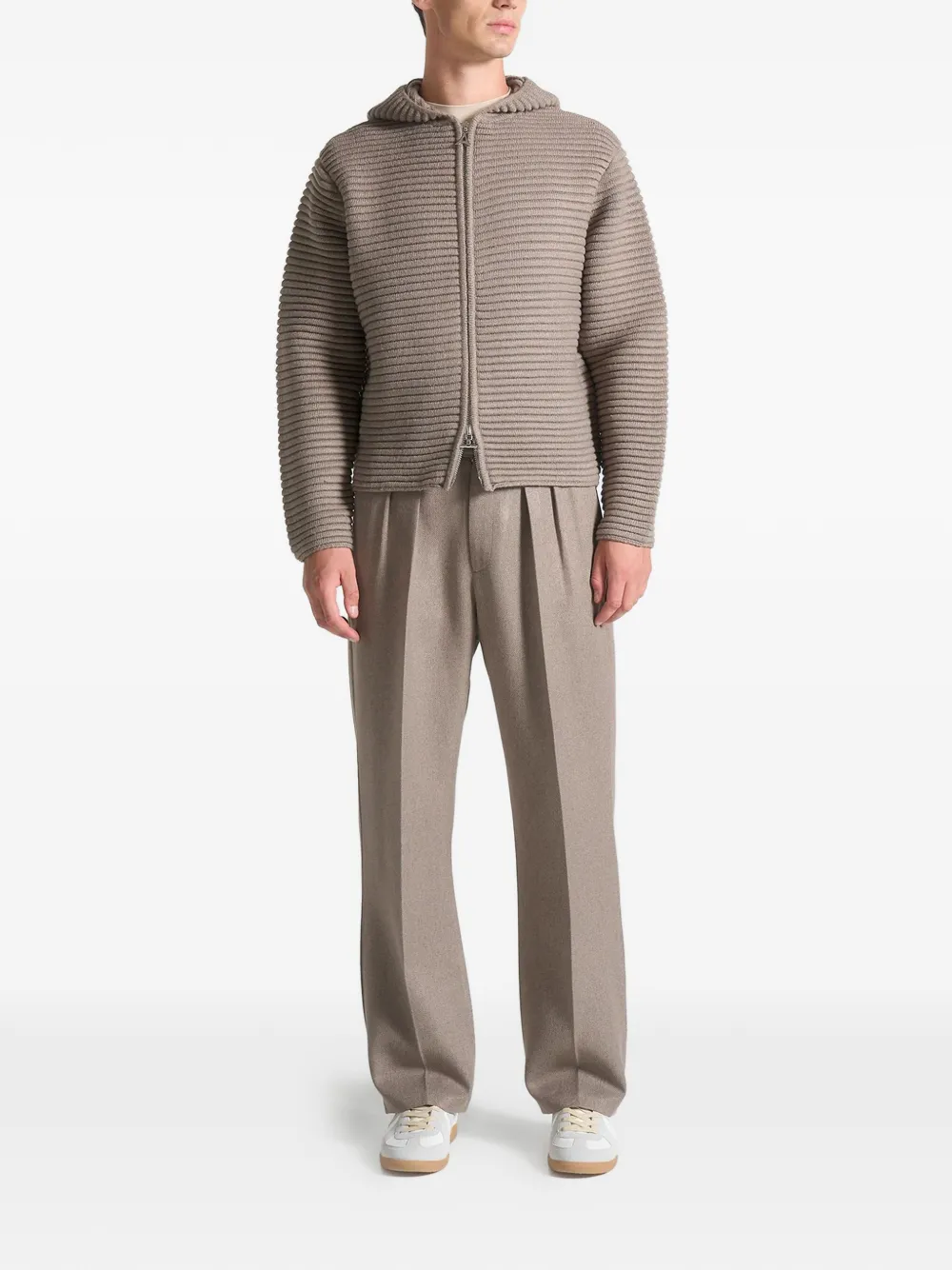 Manière De Voir Eden ribbed-knit zip hoodie Beige