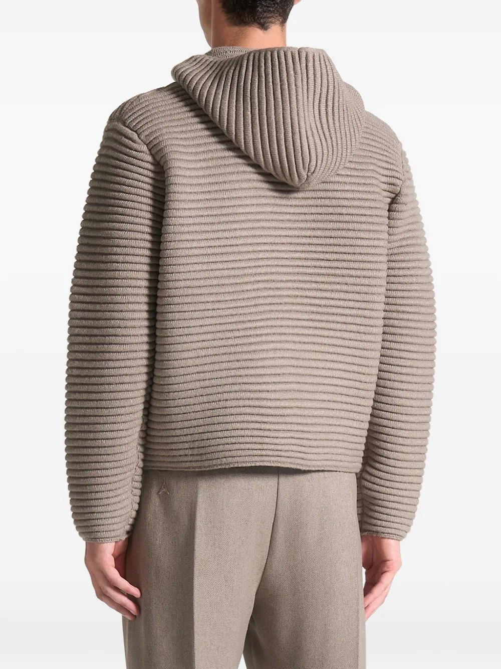 Manière De Voir Eden ribbed-knit zip hoodie Beige