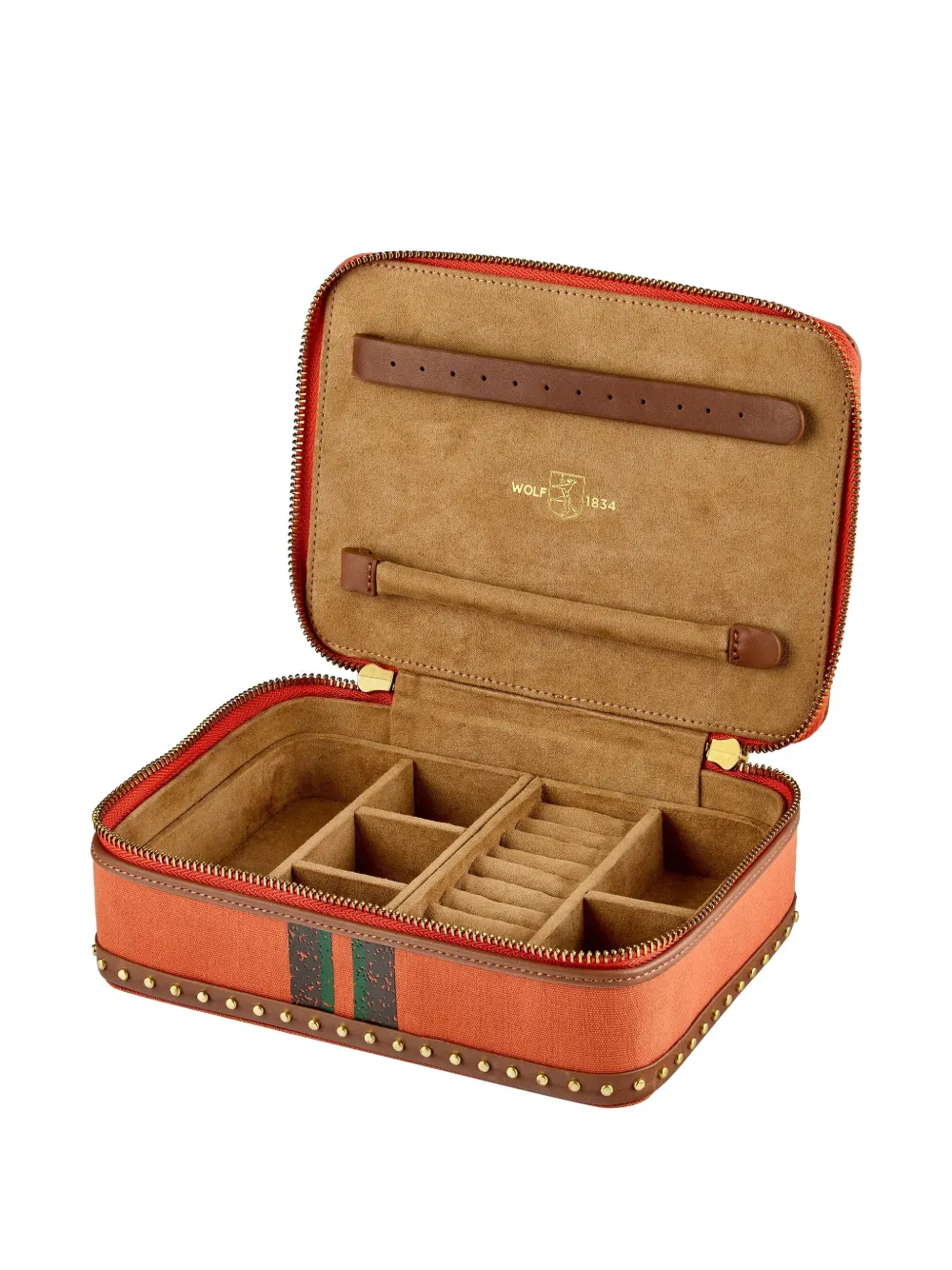 WOLF Ida studded jewellery box (21cm x 15.3cm) | Orange | Image 1