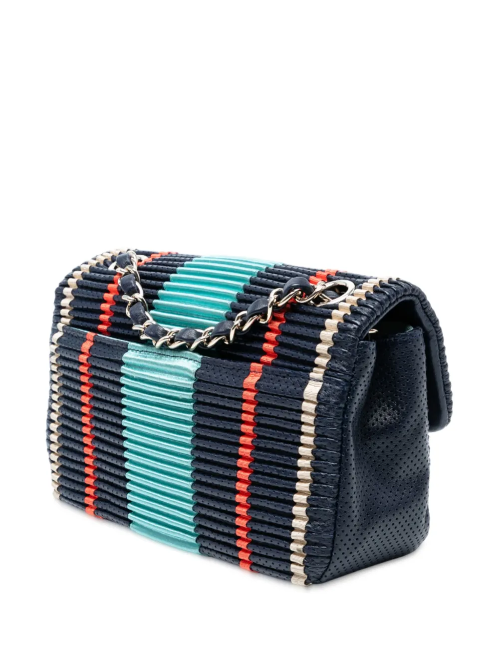 Pre-owned Chanel 2019 New Mini Coco Pleats Perforated Calfskin Single Flap Crossbody Bag In Blue