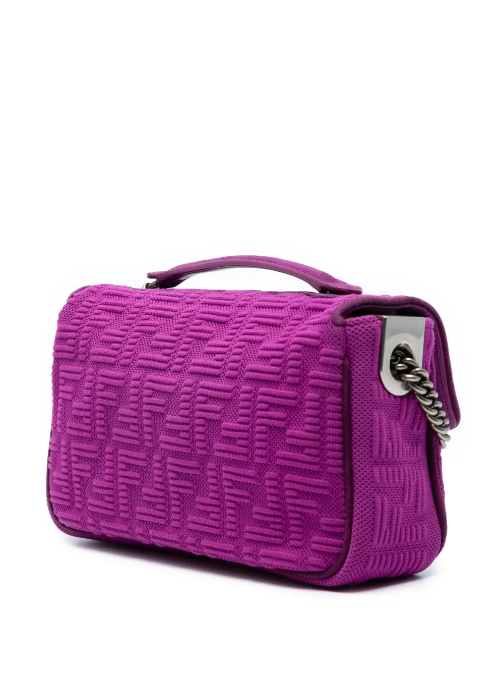 Pre-owned Fendi 2010-2025 Zucca Embossed Technical Fabric Chain Midi Baguette Shoulder Bag In Purple