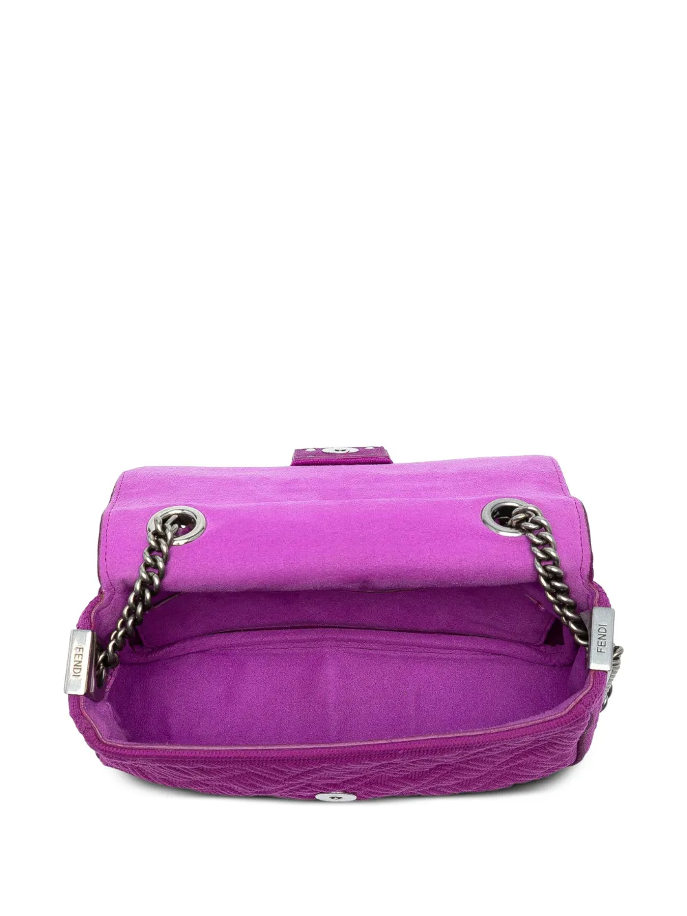Pre-owned Fendi 2010-2025 Zucca Embossed Technical Fabric Chain Midi Baguette Shoulder Bag In Purple