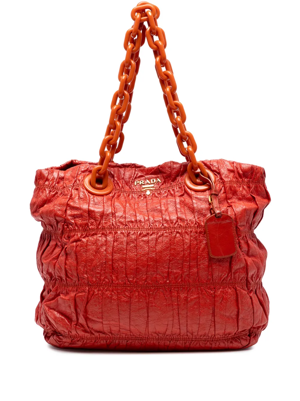 Prada Pre-Owned 2000-2025 Vernice Gaufre Chain tote bag - オレンジ Prada Pre-Owned 2000-2025 Vernice Gaufre Chain tote bag - オレンジ
