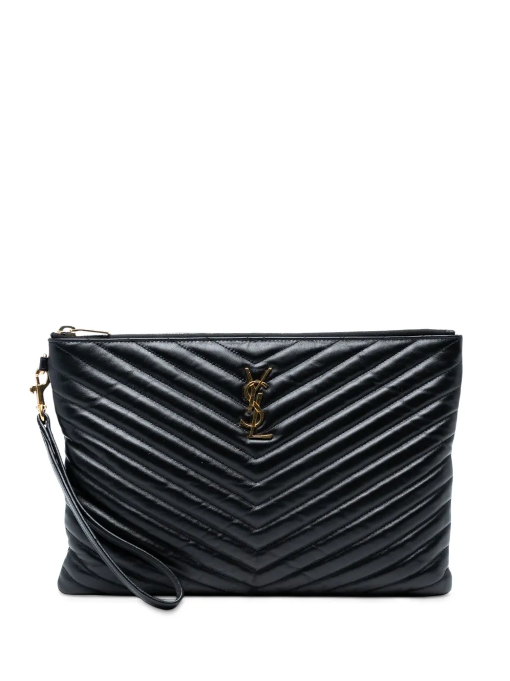 Saint Laurent Pre-Owned 2018 Quilted Chevron Leather Monogram Document Saint Laurent Pre-Owned 2018 Quilted Chevron Leather Monogram Document