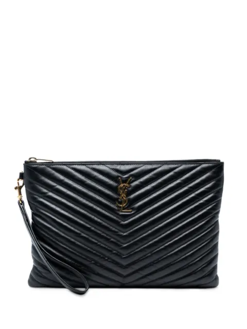 Saint Laurent Pre-Owned 2018 Quilted Chevron Leather Monogram Document Holder clutch bag
