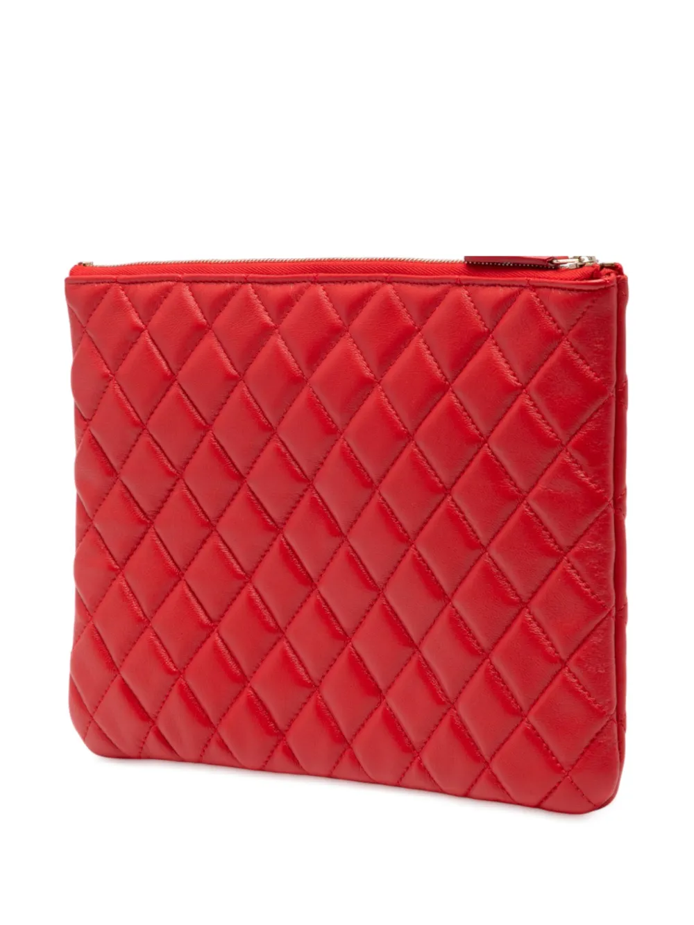 CHANEL Pre-owned 2016-2017 Medium Quilted Lambskin O Case Clutch Bag In Red