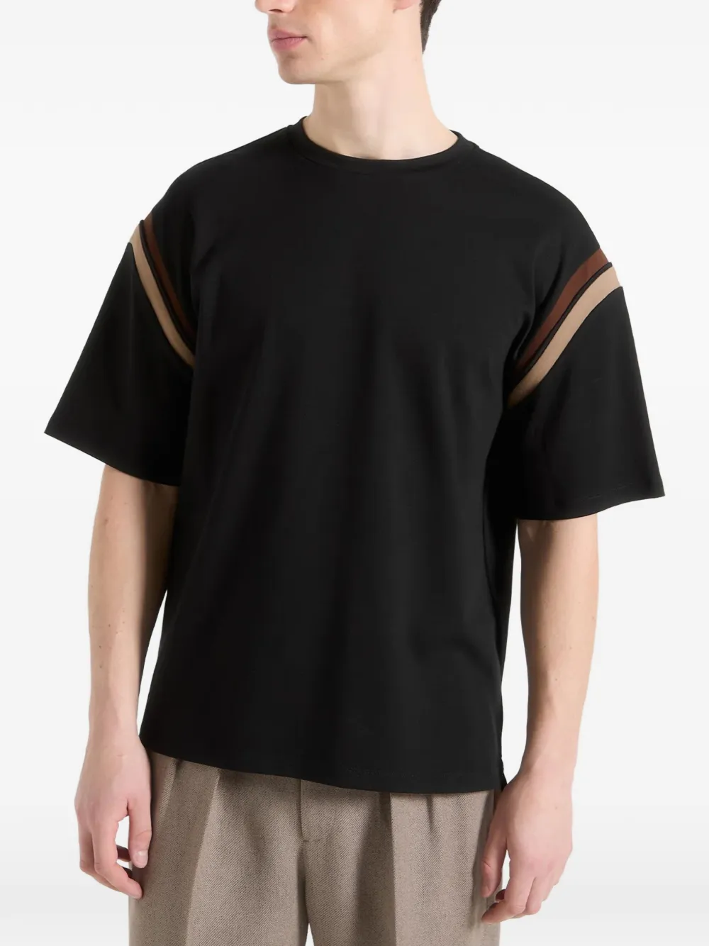 Manière De Voir Georges in black/taupe varsity cotton T-shirt