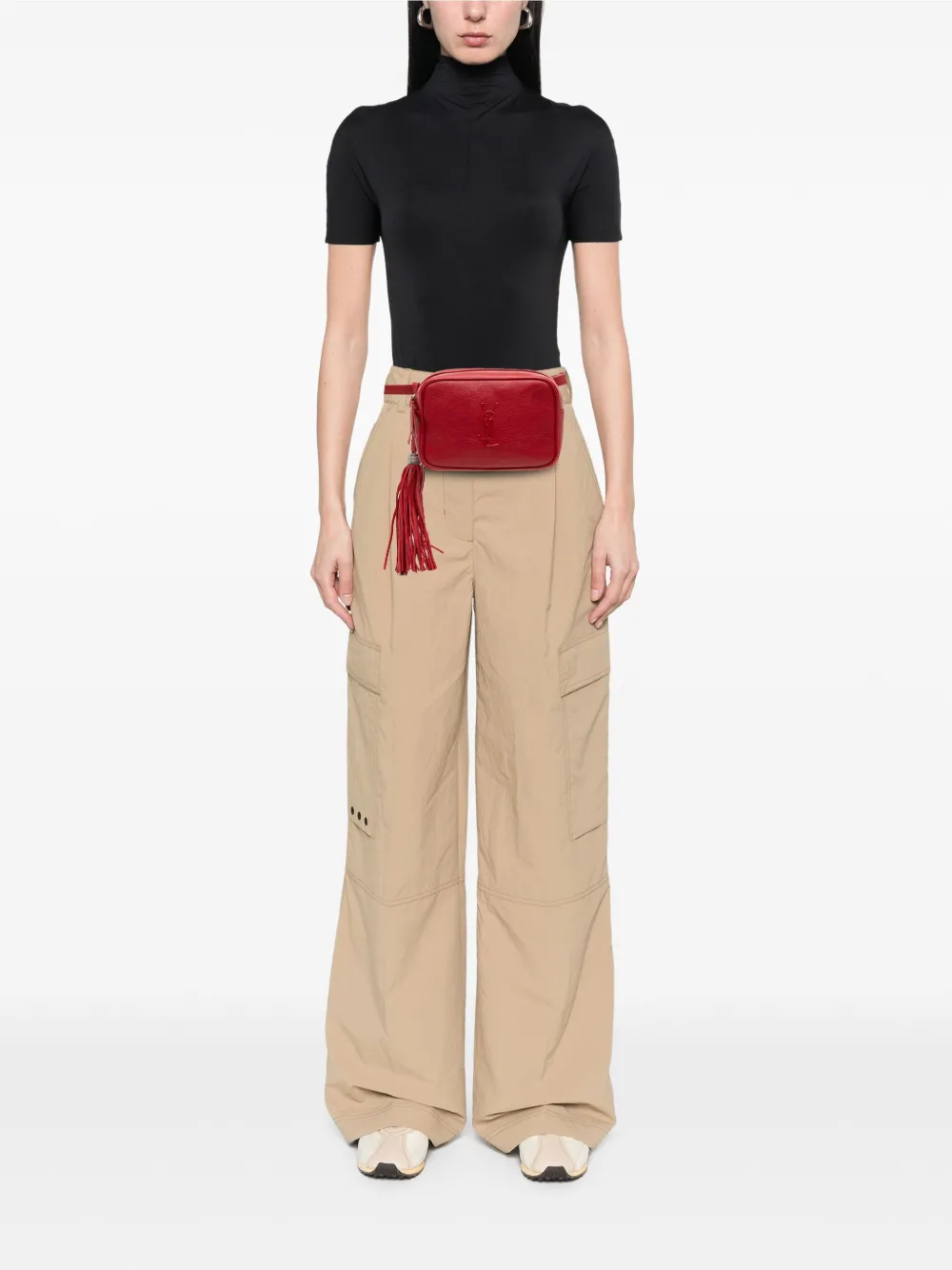 Pre-owned Saint Laurent 2018 Leather Monogram Lou Belt Bag In Red