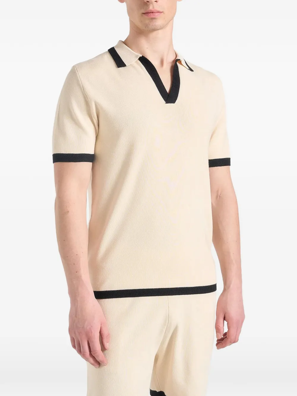 Lambert Contrast-Detail Knit Cream Polo Shirt