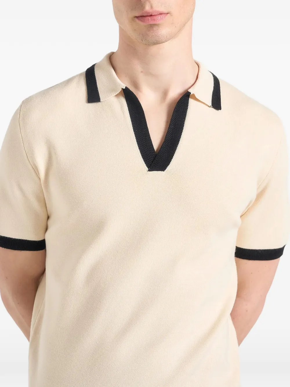 Lambert Contrast-Detail Knit Cream Polo Shirt