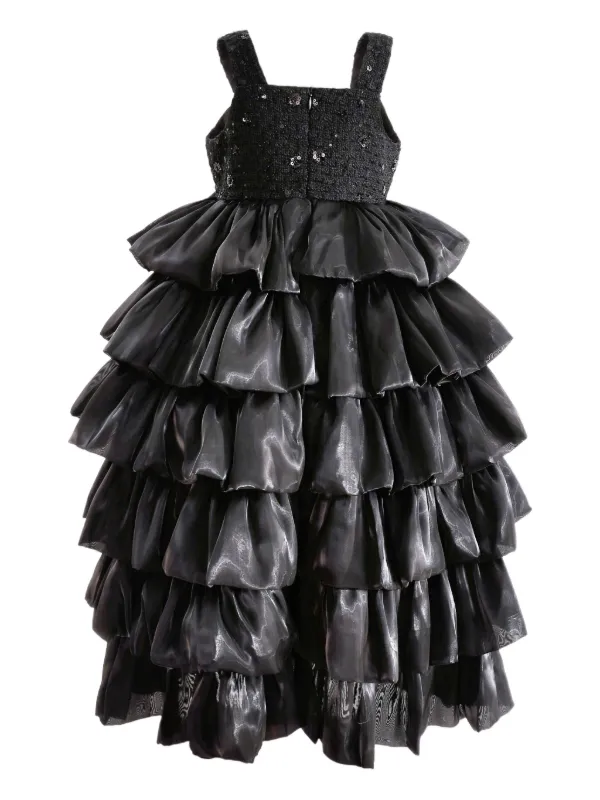 black tiered dresses Naura Shirred Tiered Midi Dress - Black Bow main image 0