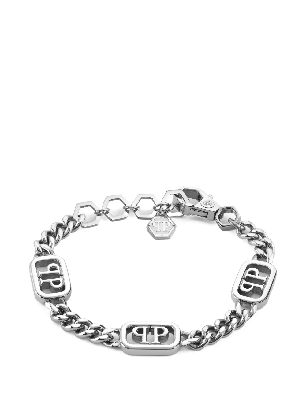 Philipp Plein logo-lettering chain bracelet - Argento