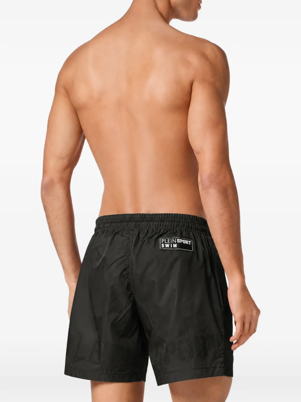 Plein Sport logo-patch drawstring swim shorts Zwart