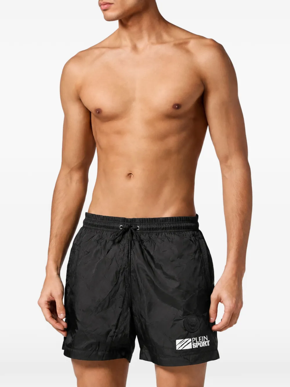 Plein Sport logo-patch drawstring swim shorts Zwart
