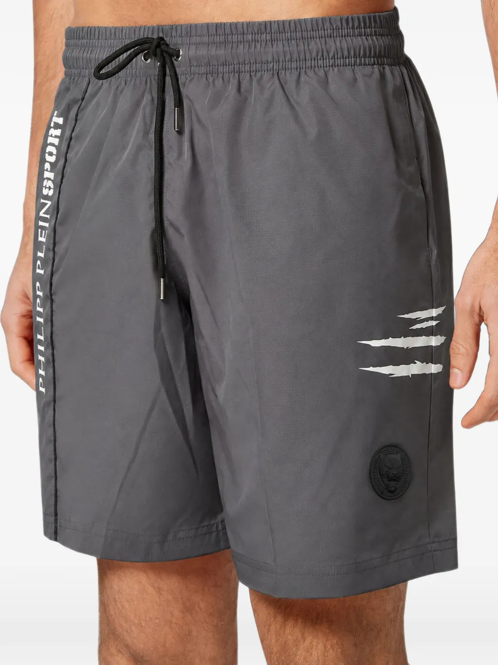 Plein Sport logo-print ripstop swim shorts Grijs