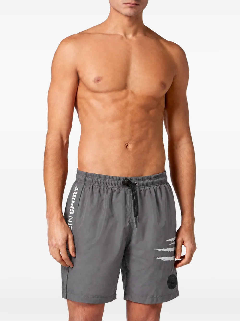 Plein Sport logo-print ripstop swim shorts Grijs