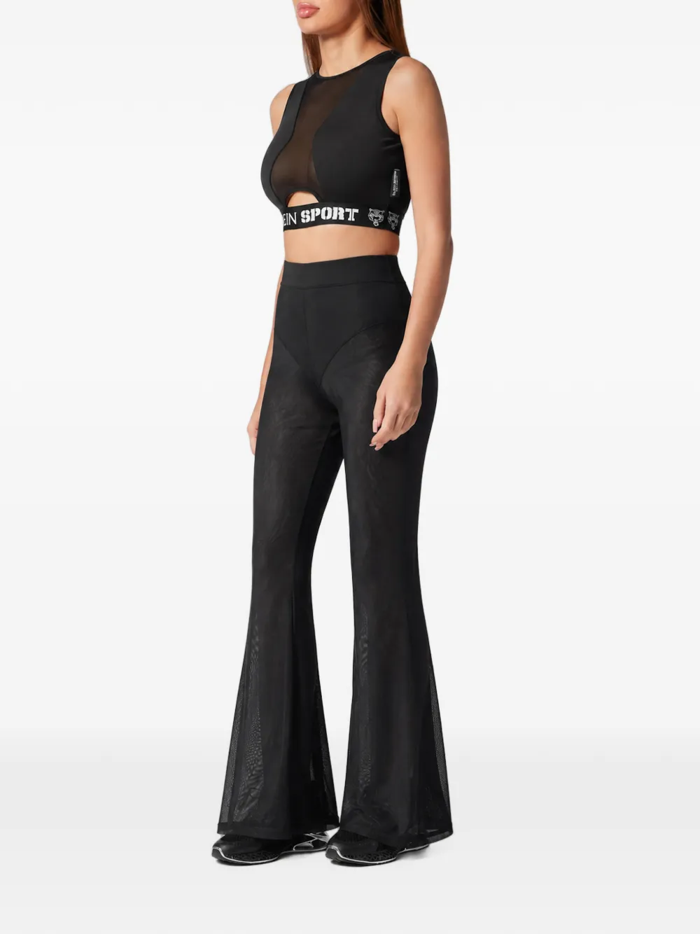 Plein Sport mesh-panelled flared trousers Zwart