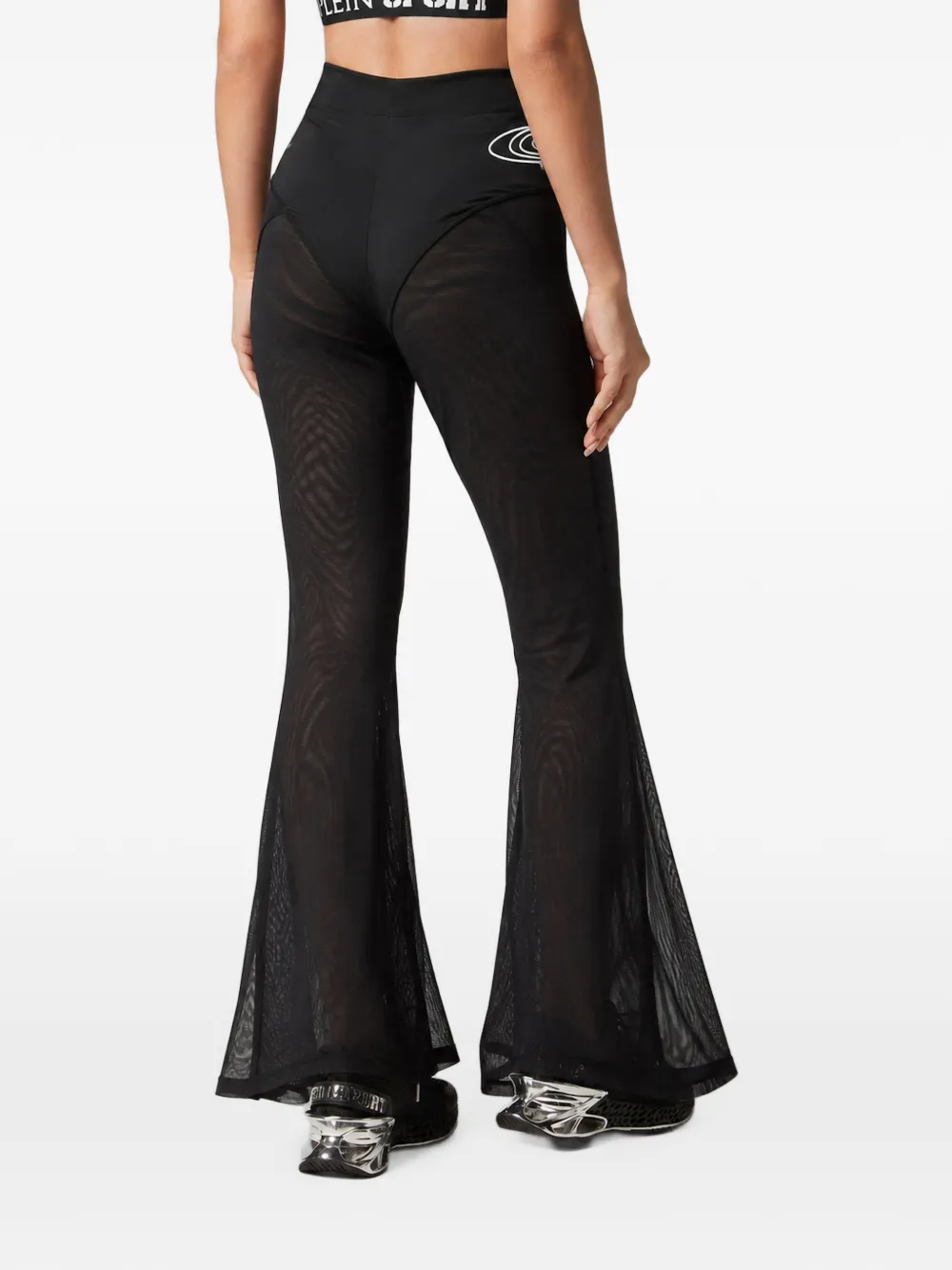 Plein Sport mesh-panelled flared trousers Zwart