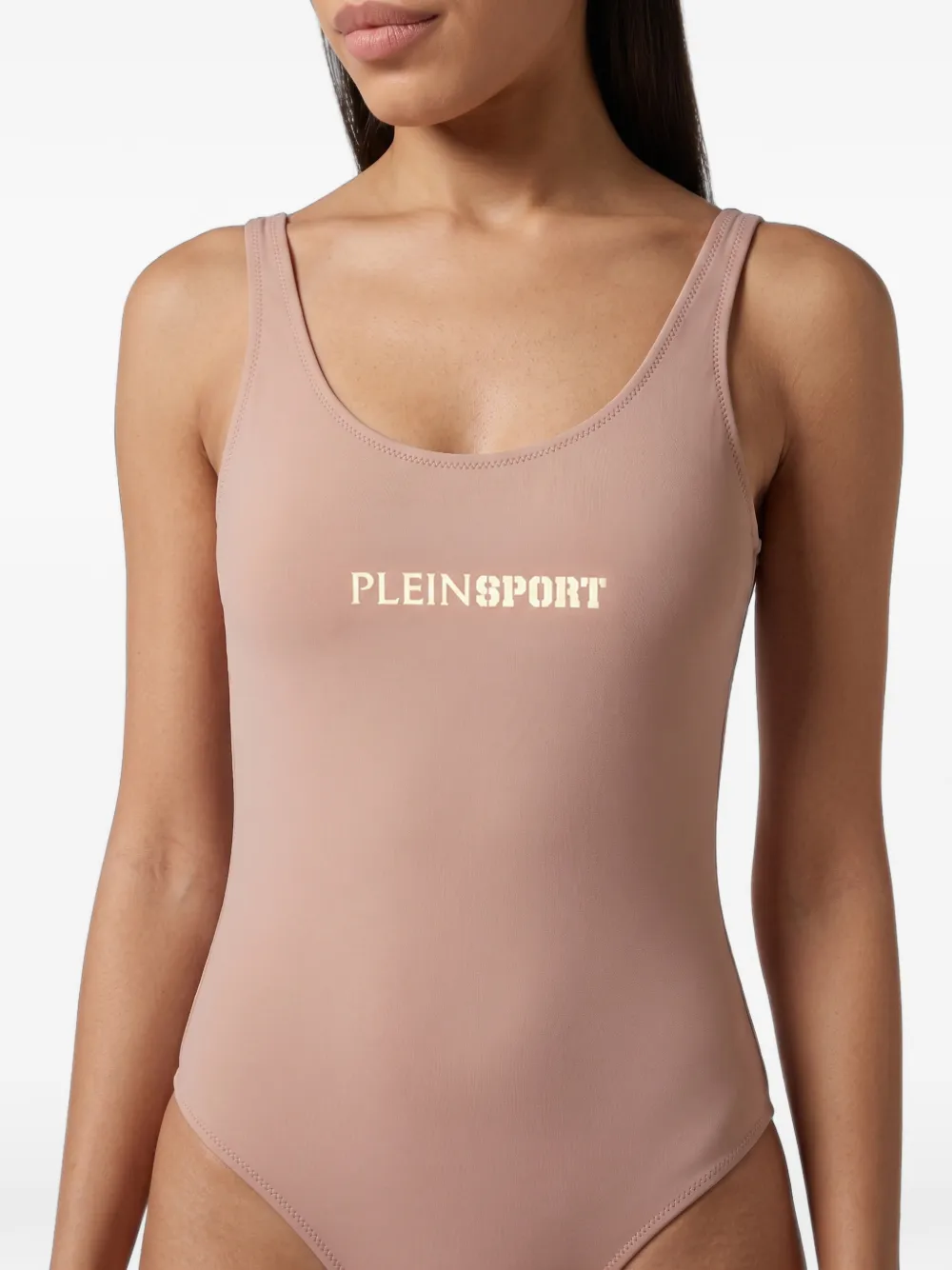 Plein Sport logo-print scoop-neck swimsuit Roze