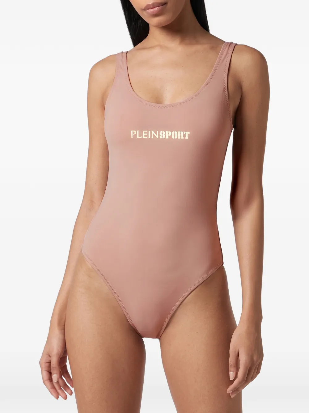 Plein Sport logo-print scoop-neck swimsuit Roze
