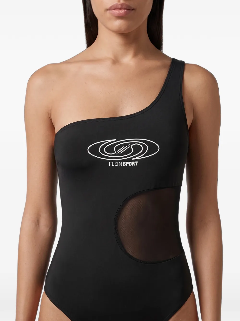 Plein Sport one-shoulder cutout swimsuit Zwart