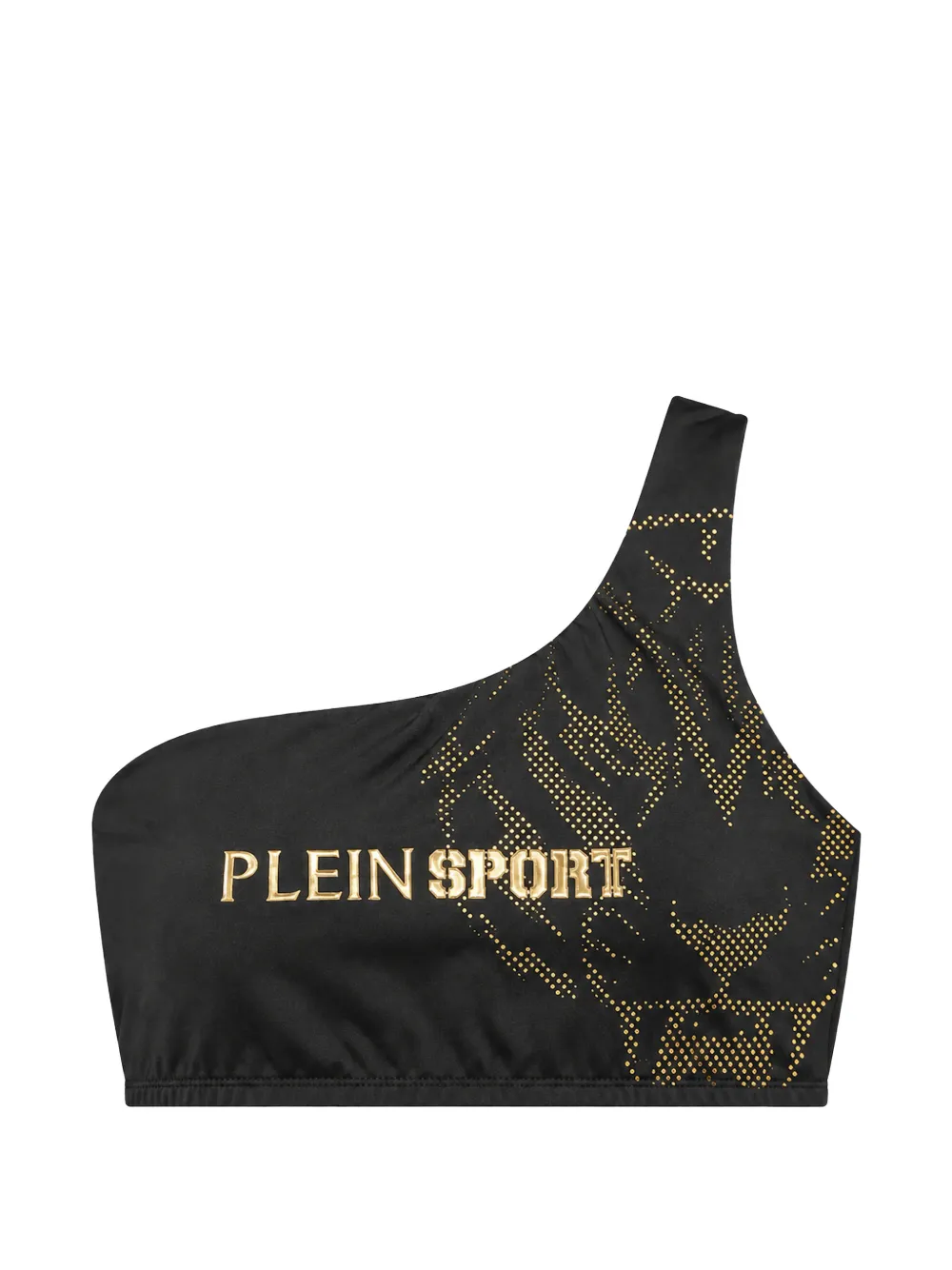 Plein Sport one-shoulder logo-print bikini top - Nero
