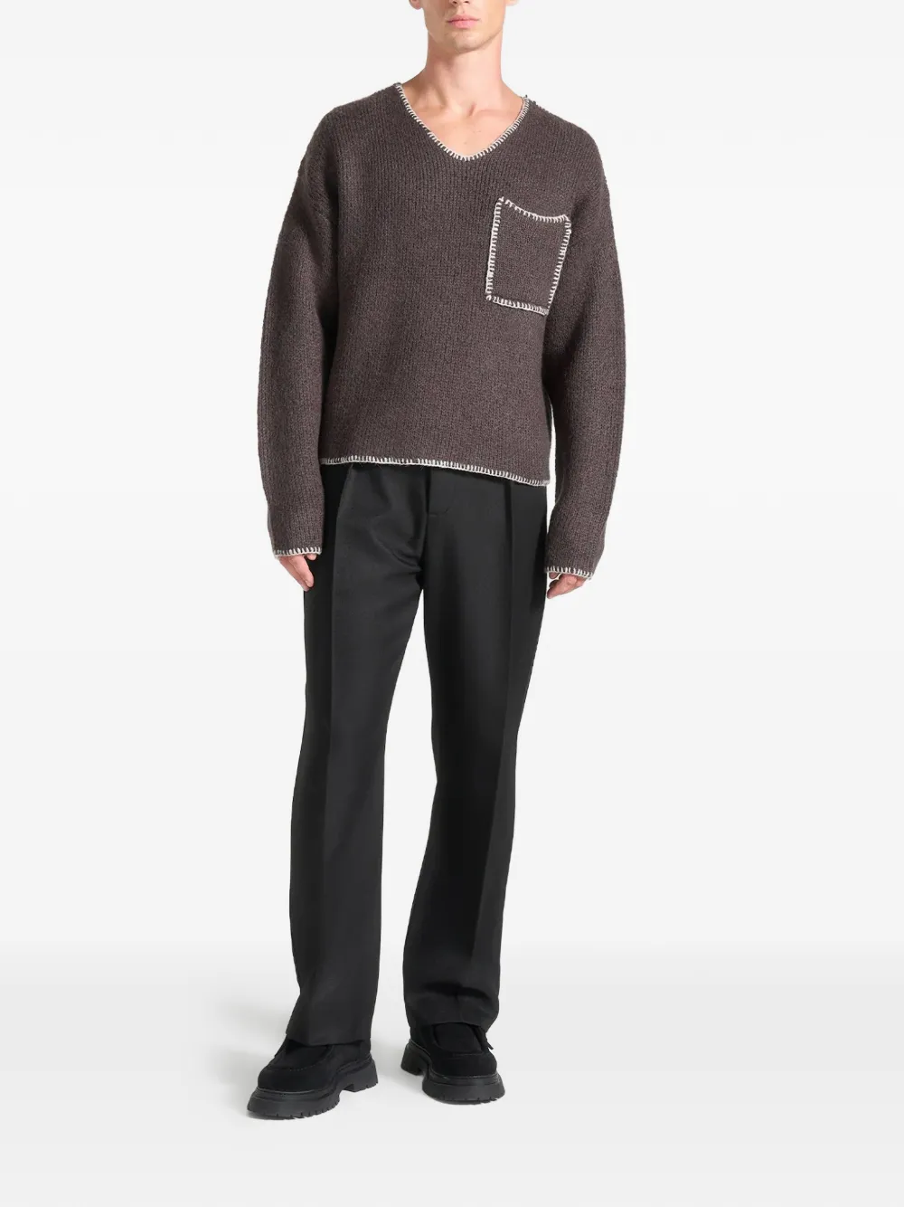 Manière De Voir whipstitch v-neck sweater - Bruin