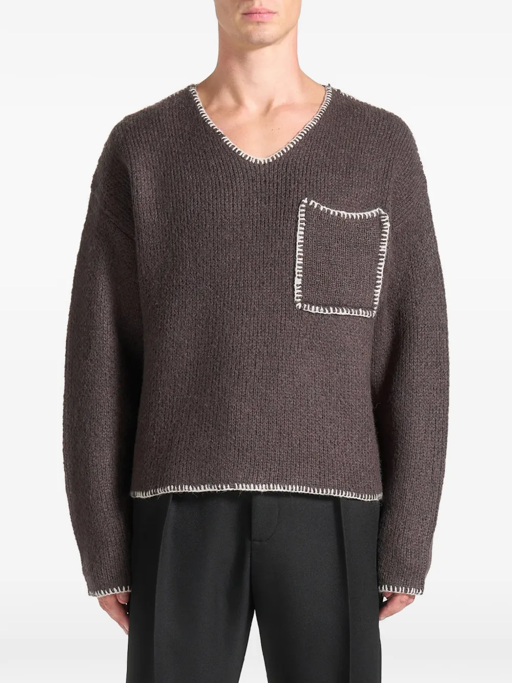 Manière De Voir whipstitch v-neck sweater - Braun