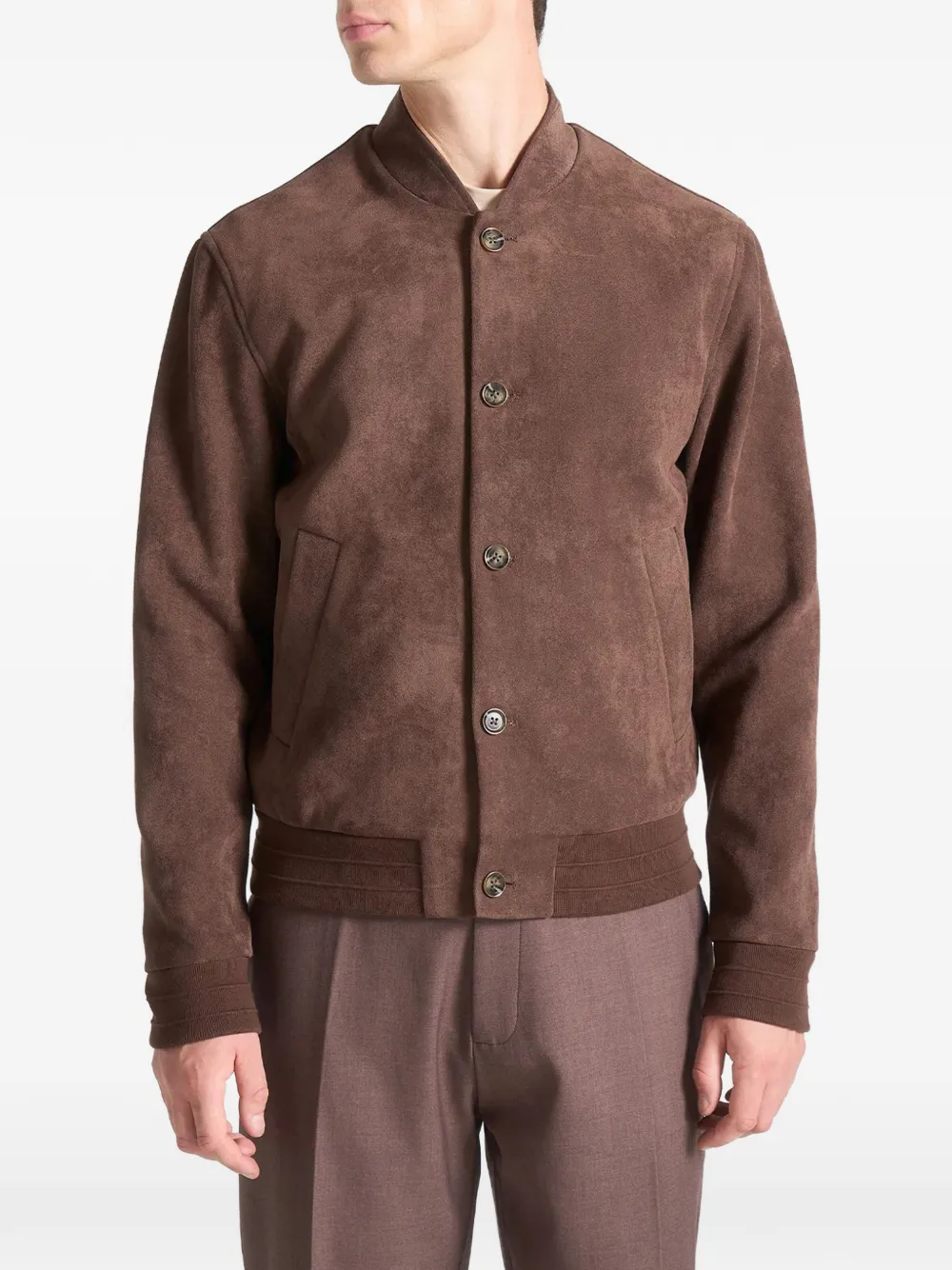 Manière De Voir button suede bomber jacket - Marrone