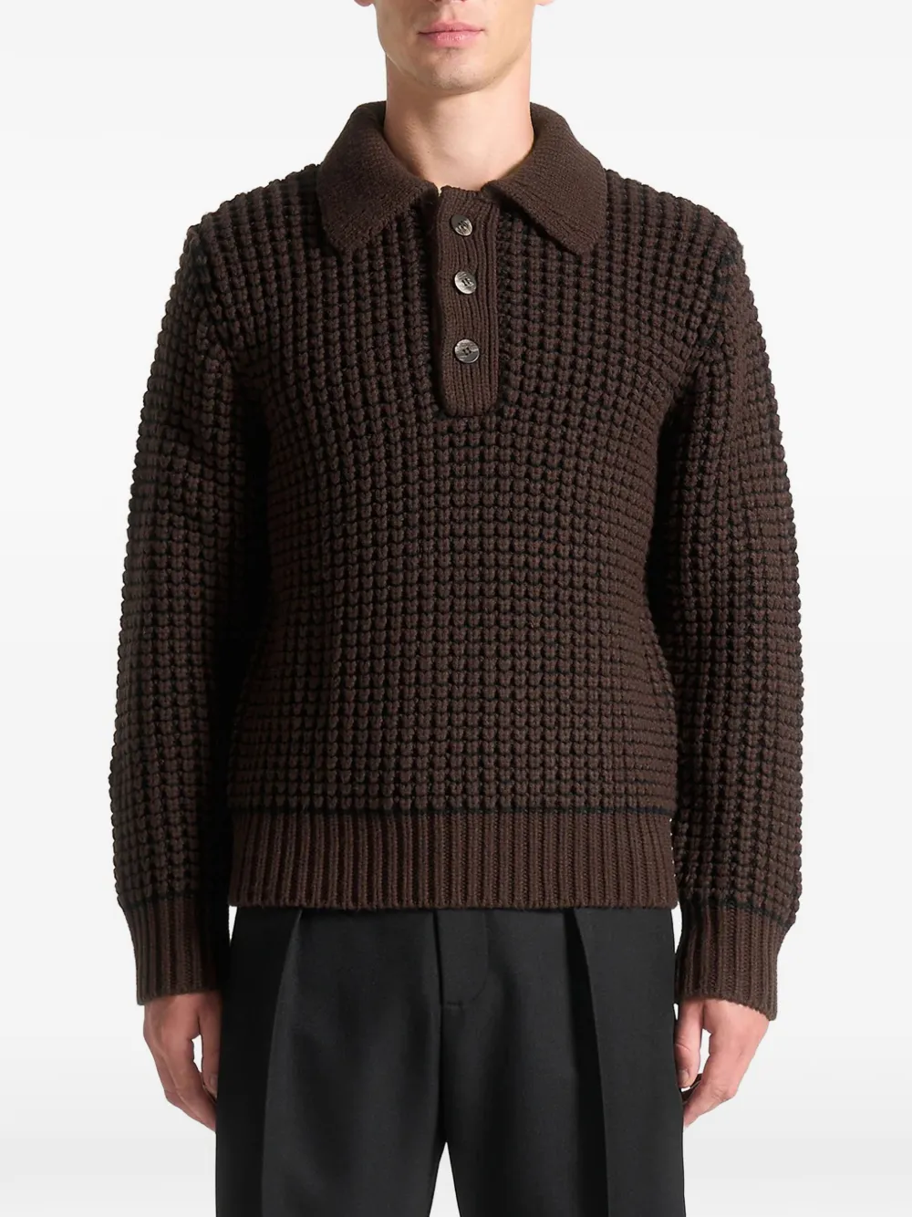 Manière De Voir polo-collar long-sleeve sweater - Braun