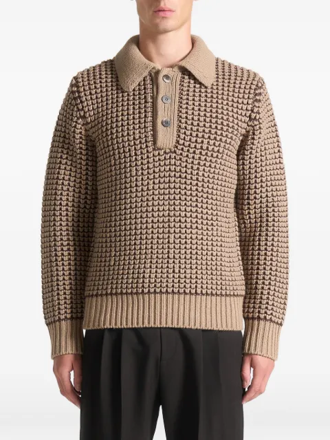 Manière De Voir textured knit taupe polo sweater