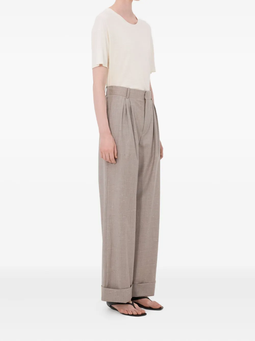  Loulou De Saison Davy Pleated Rolled Trousers - Neutrals 