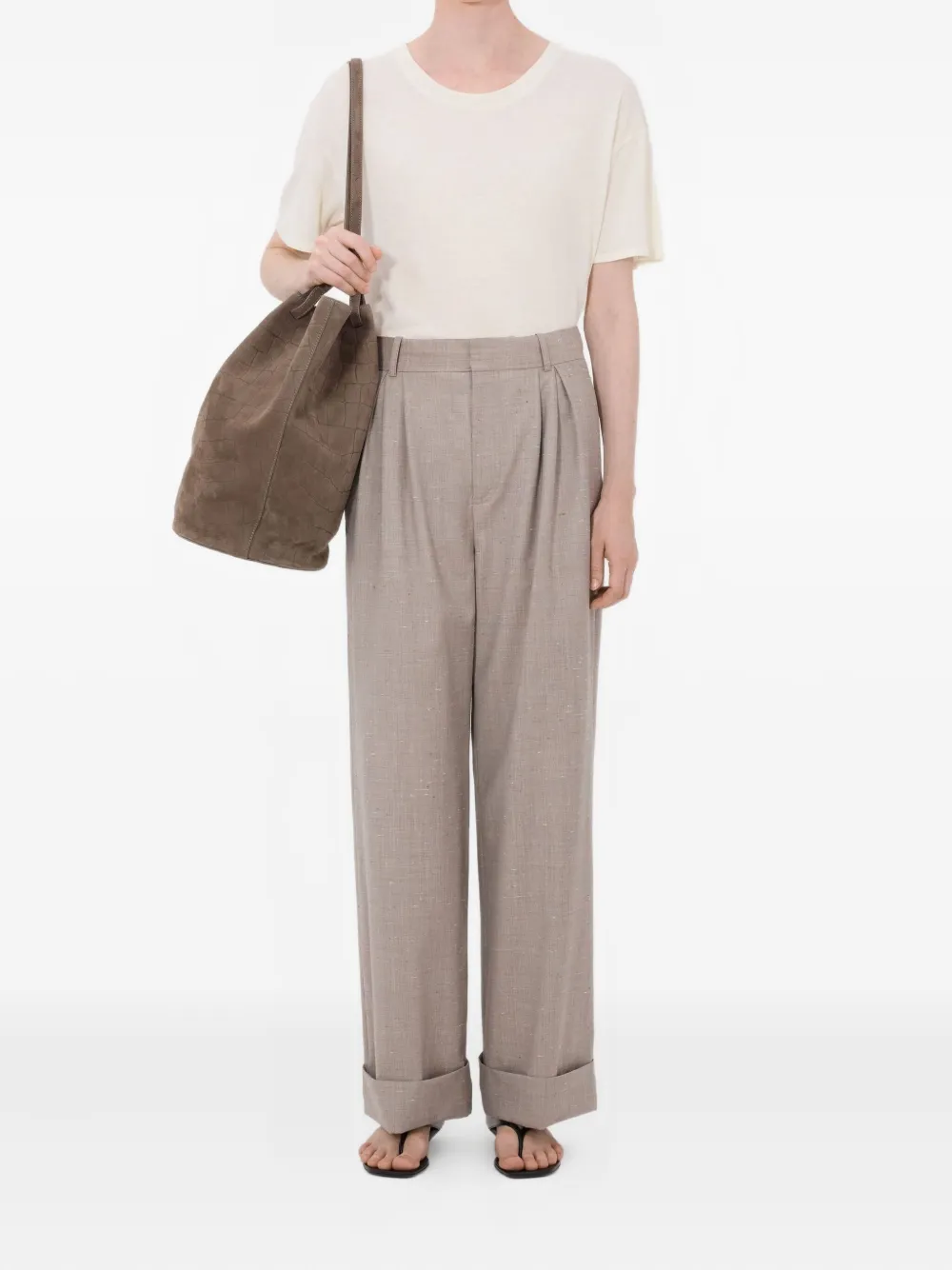  Loulou De Saison Davy Pleated Rolled Trousers - Neutrals 