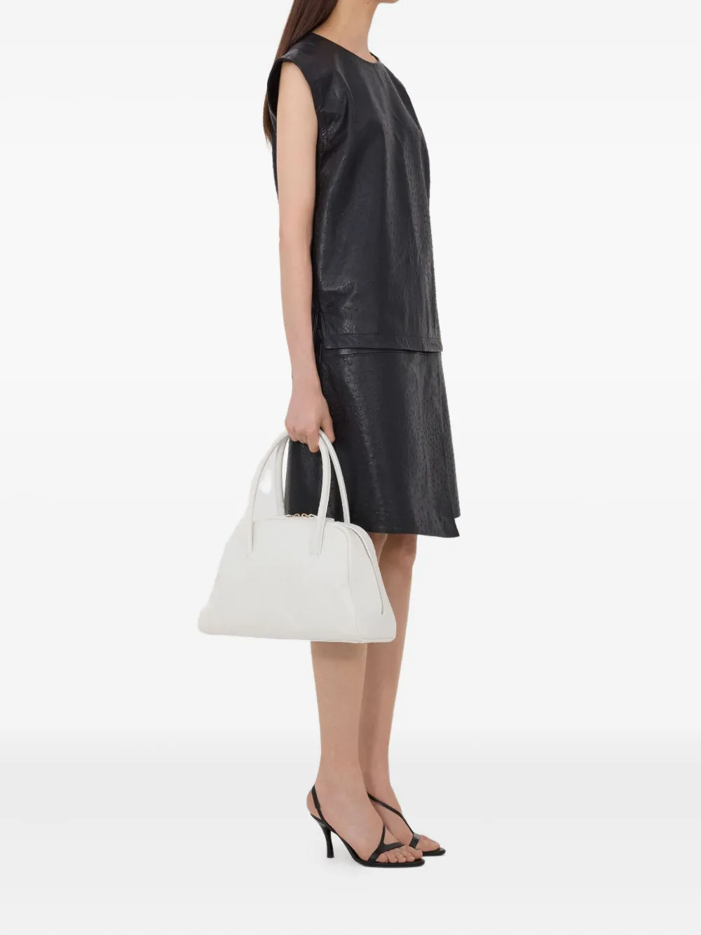 Loulou De Saison Fiza Ostrich-effect Leather Top In Black