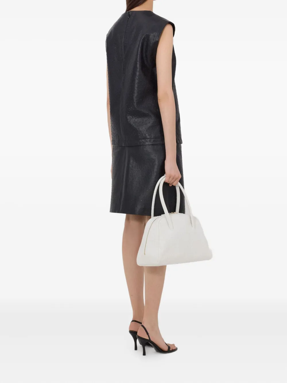 Loulou De Saison Fiza Ostrich-effect Leather Top In Black