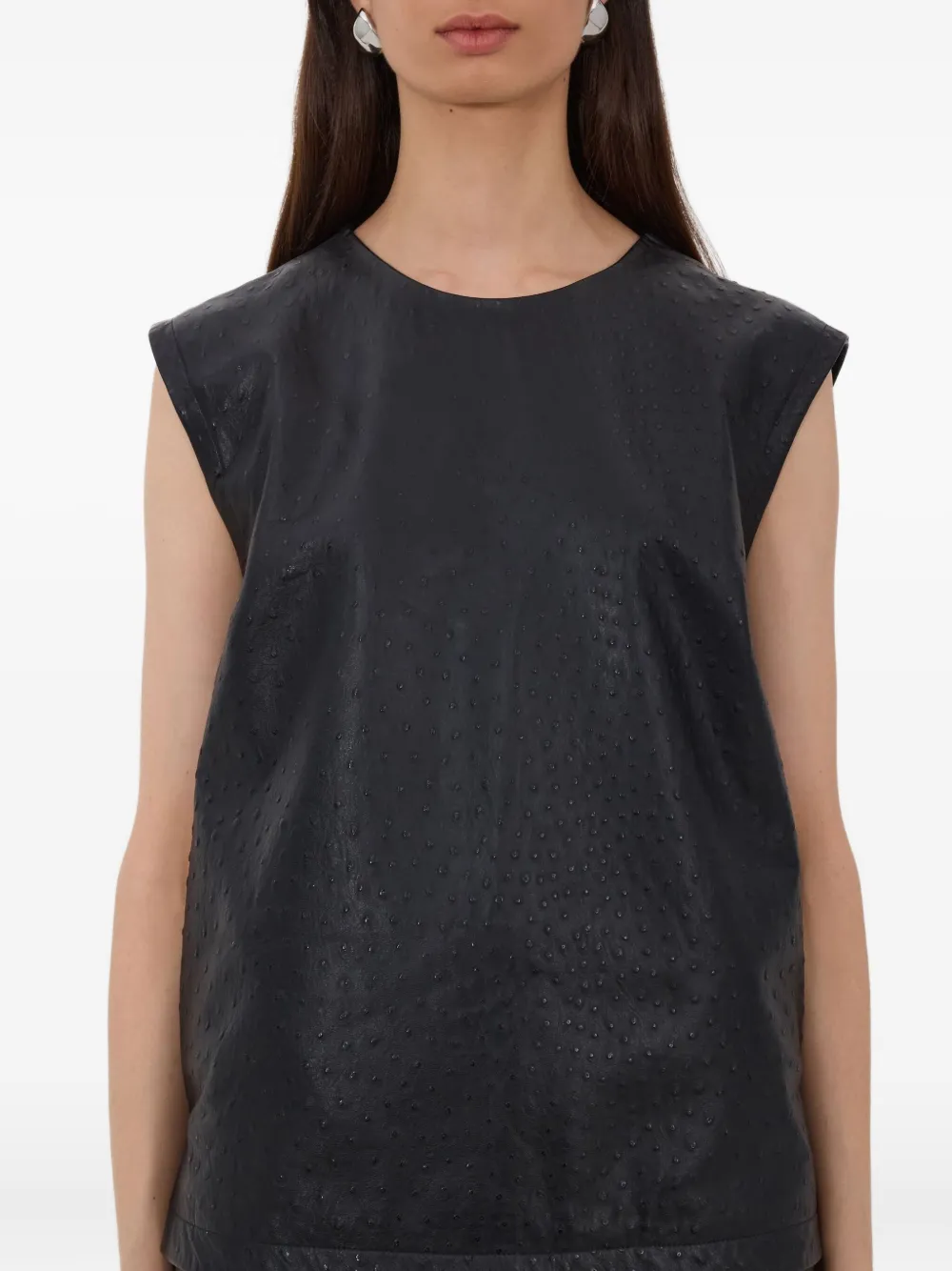 Loulou De Saison Fiza Ostrich-effect Leather Top In Black