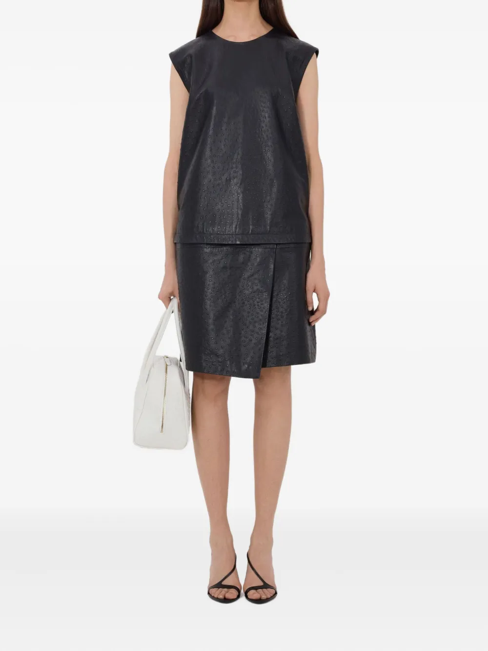 Loulou De Saison Fiza Ostrich-effect Leather Top In Black