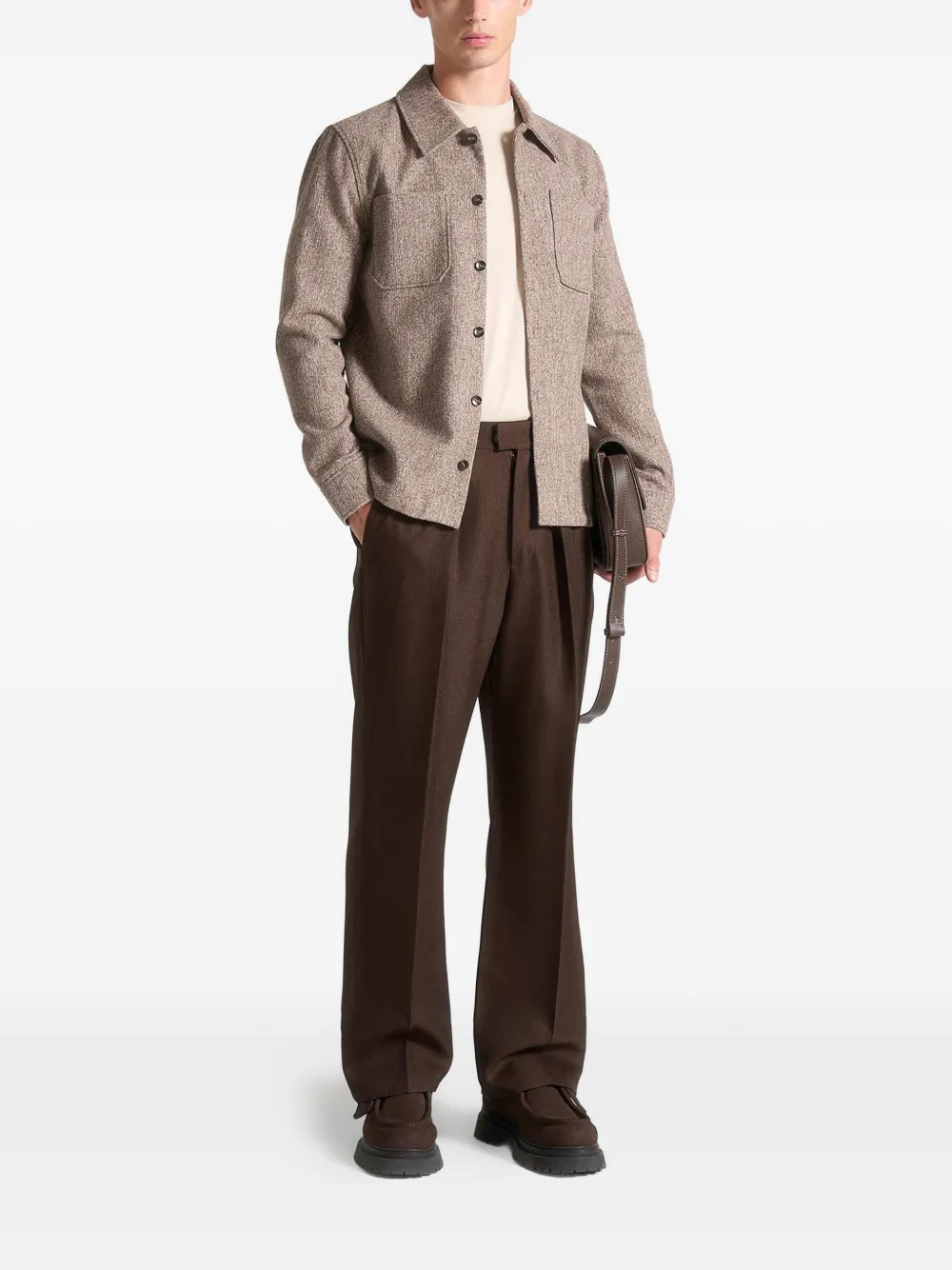 Manière De Voir melange-effect patch-pocket shirt - Bruin