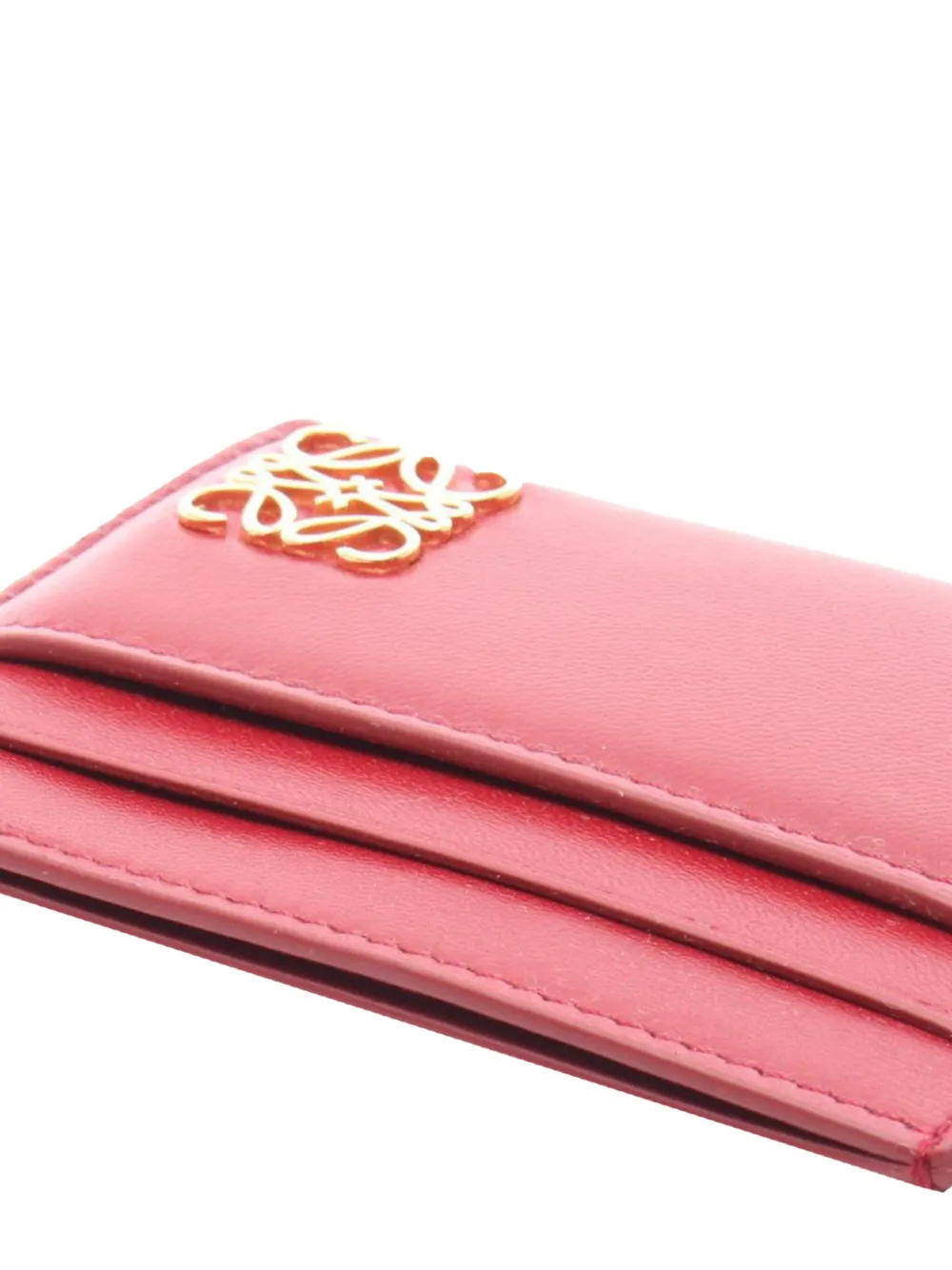 LOEWE Pre-owned 2000-2025 Shiny Nappa Calfskin Puffer Anagram Plain Card Holder In Red