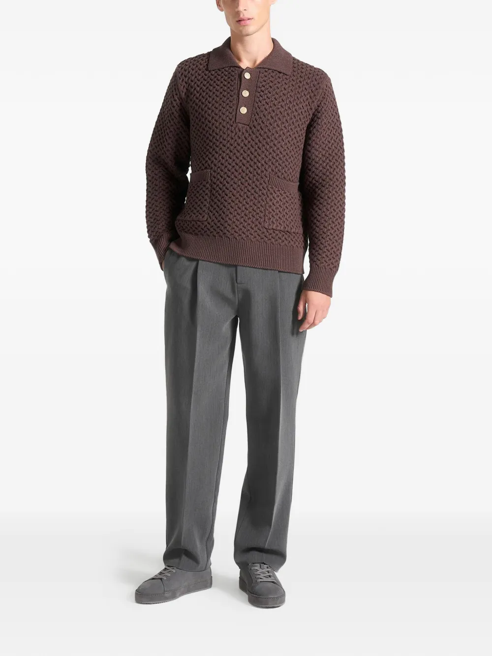 Manière De Voir waffle-knit polo shirt - Bruin