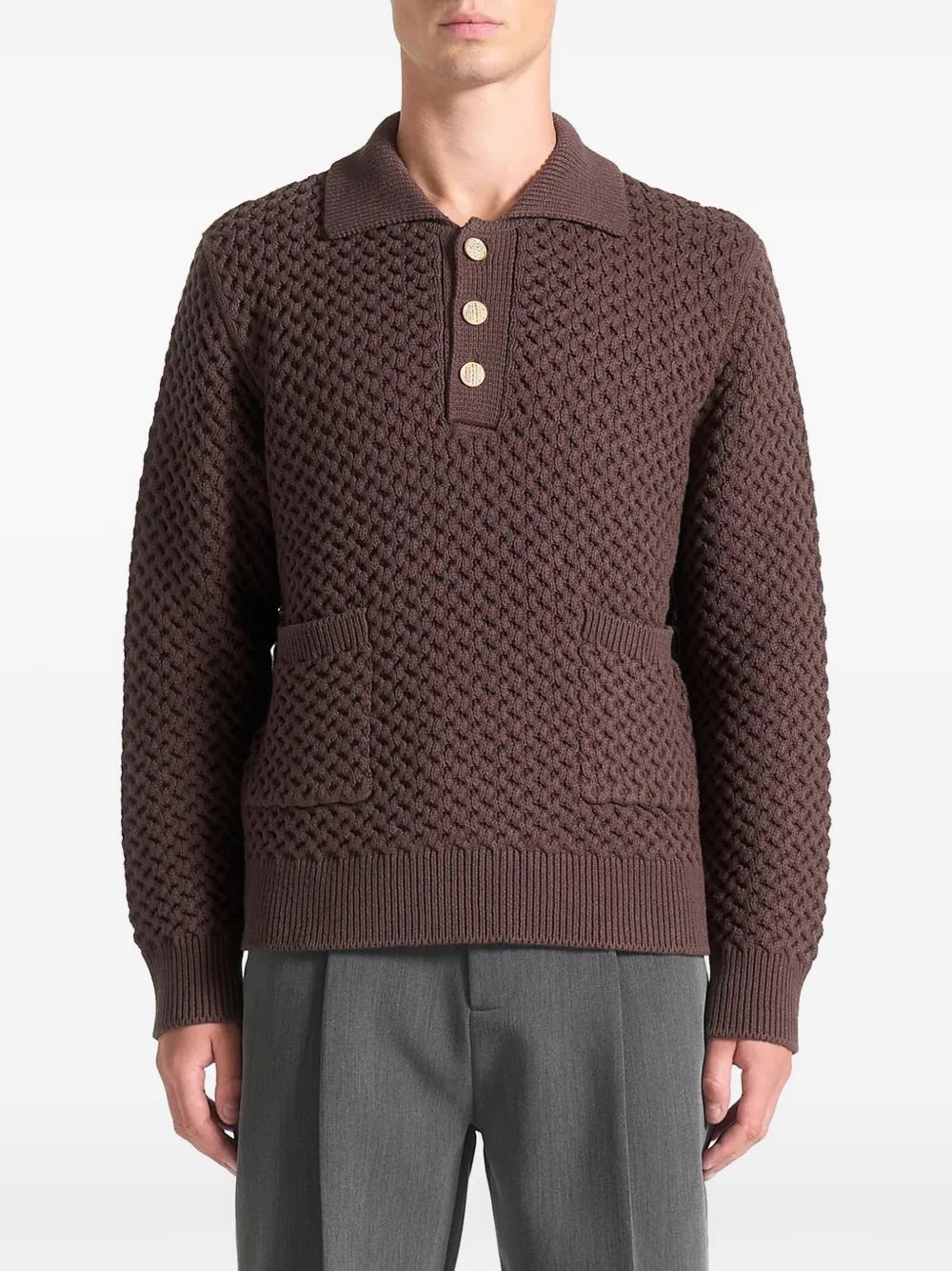 Manière De Voir waffle-knit polo shirt - Braun