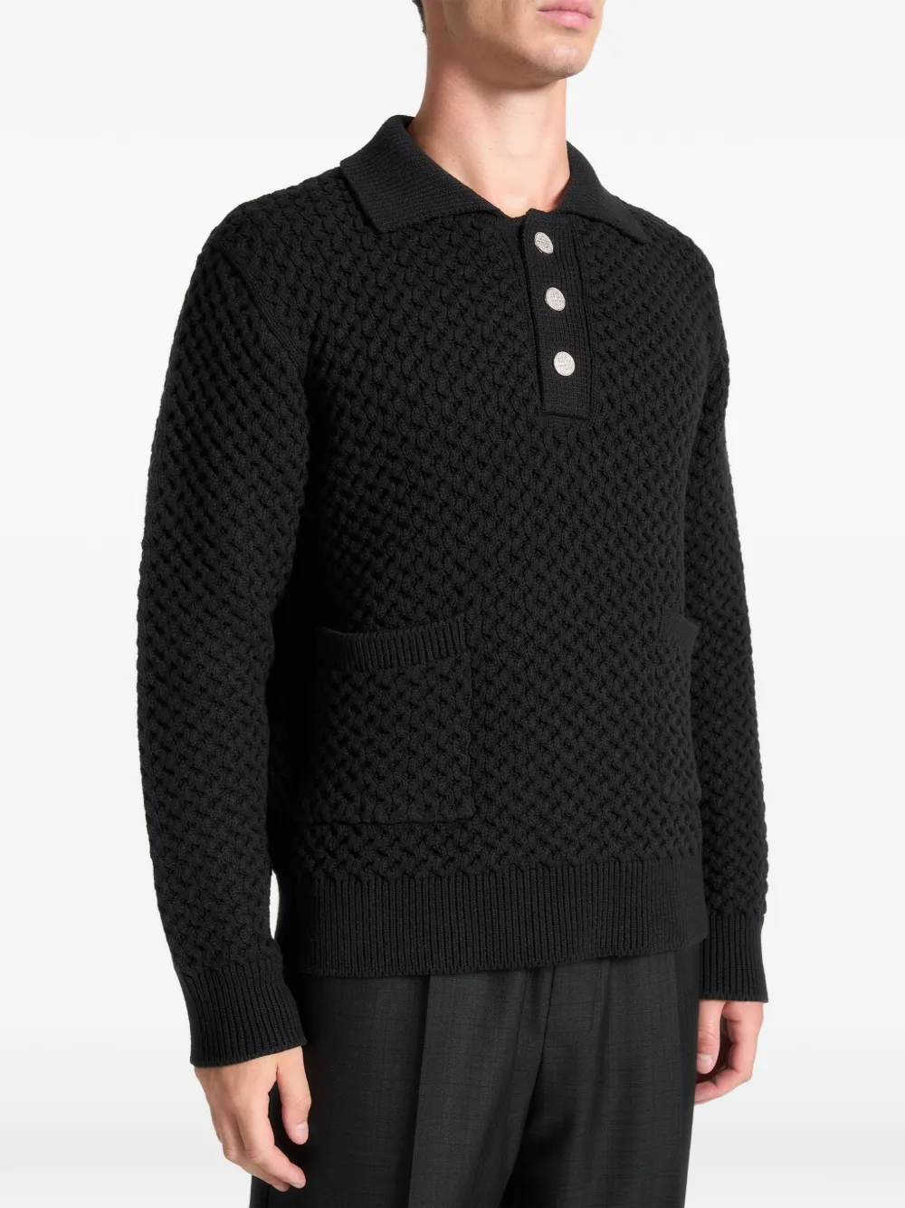 Manière De Voir waffle-knit polo shirt - Nero